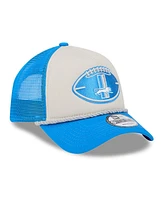 New Era Men's Stone/Blue Detroit Lions 2024 Sideline Historic 9FORTY A-Frame Trucker Adjustable Hat