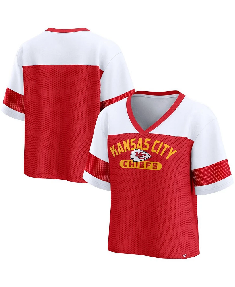 Fanatics Women's Red/White Kansas City Chiefs Homeschool Jersey Poly V-Neck Fashion Top