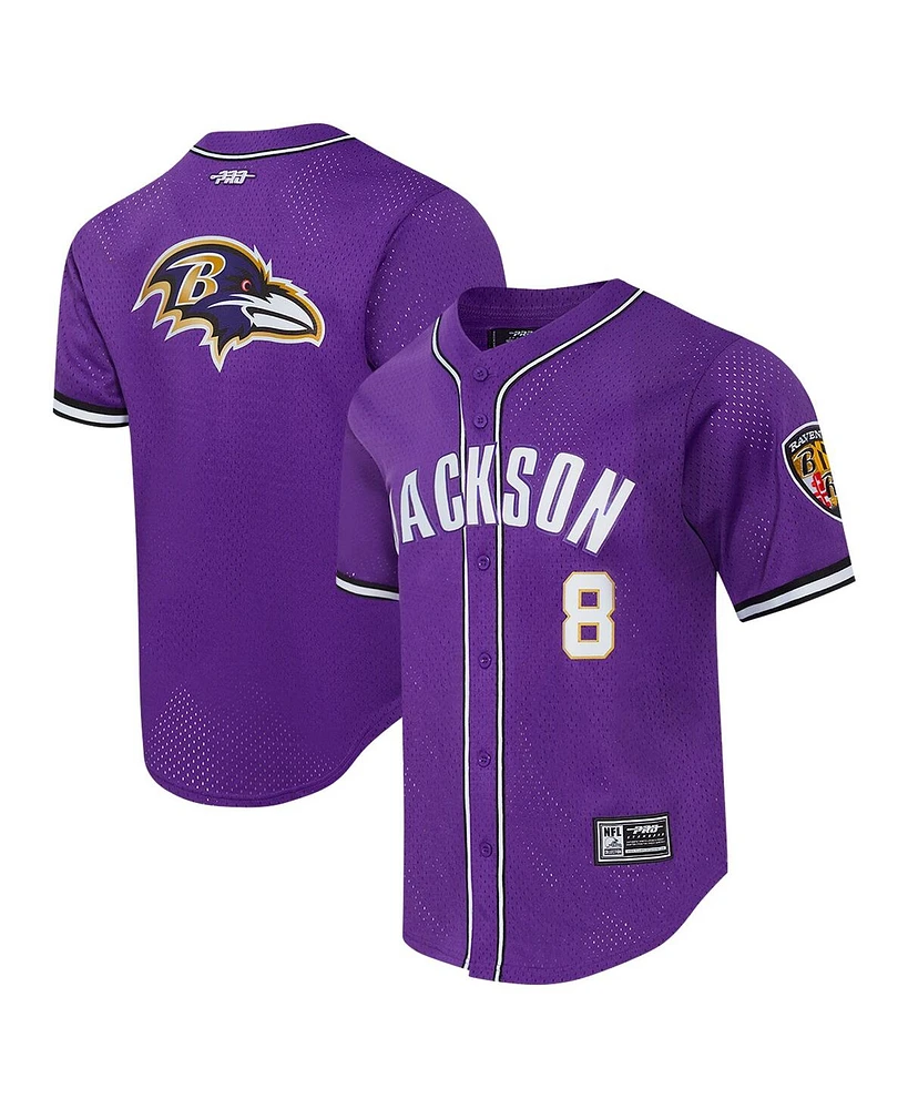 Pro Standard Men's Lamar Jackson Purple Baltimore Ravens Mesh Button-Up Baseball Jersey