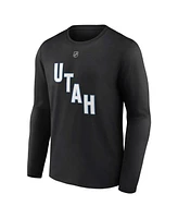 Fanatics Men's Logan Cooley Black Utah Hockey Club Authentic Stack Name Number Long Sleeve T-Shirt