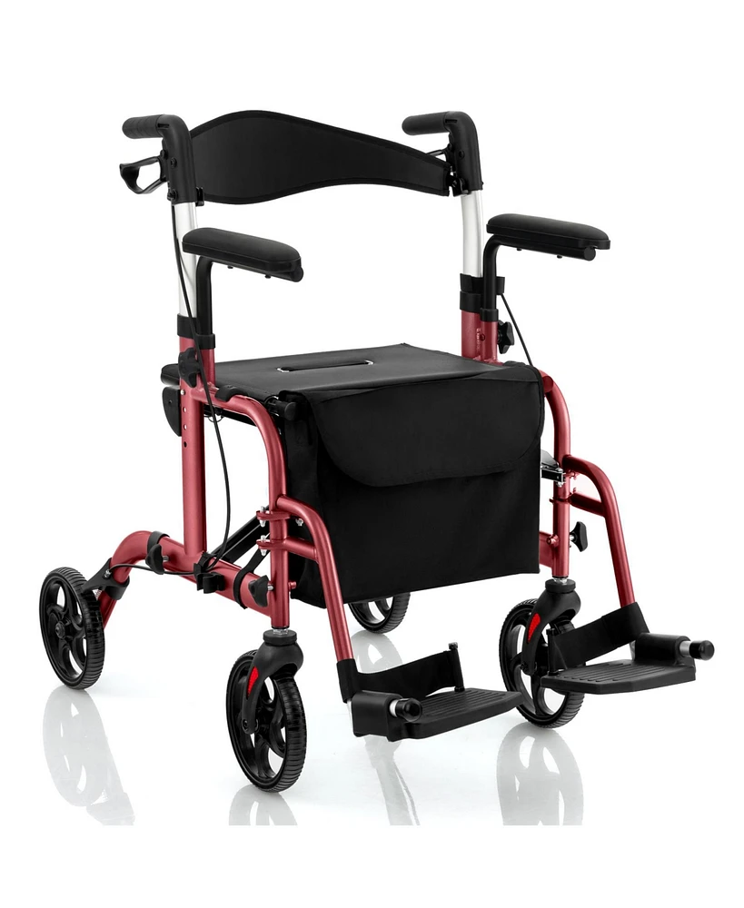 Sugift Folding Rollator Walker with Seat and Wheels Supports up to 300 lbs-Red