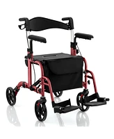 Sugift Folding Rollator Walker with Seat and Wheels Supports up to 300 lbs-Red