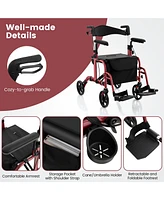 Sugift Folding Rollator Walker with Seat and Wheels Supports up to 300 lbs-Red