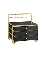 Slickblue 3-Tier Drawer Jewelry Box with Open Storage and Hanging Rack