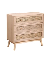 Streamdale Furniture 31.5" Rattan Storage Cabinet with 3 Drawers for Bedroom, Living Room