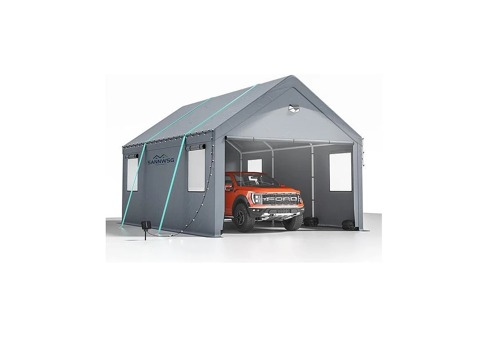 Streamdale Furniture 12x20 Heavy Duty Carport Canopy with Roll-Up Windows and Metal Cover