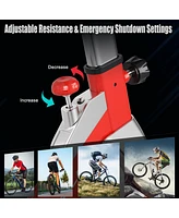 Skonyon Stationary Silent Belt Adjustable Exercise Bike with Phone Holder and Electronic Display-Red