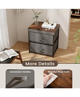 Sugift 2-Drawer Nightstand with Removable Fabric Bins and Pull Handles-Gray