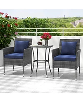 Skonyon 3 Pieces Patio Furniture Set with Cushioned Patio Chairs and Tempered Glass Coffee Table-Navy