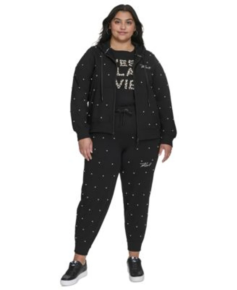 Karl Lagerfeld Paris Plus Size Cest La Vie Embellished T Shirt Embellished Zip Front Hoodie Embellished Jogger Pants Created For Macys