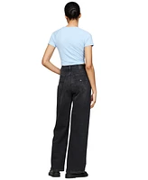 Tommy Jeans Women's Cotton Glitter Slim Cropped Varsity Tee