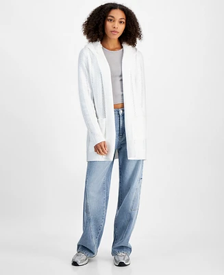 Madden Girl Juniors' Faux Shearling Lined Open-Front Hoodie Cardigan