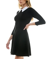 Bcx Juniors' Faux Pearl-Collar 3/4-Sleeve Fit & Flare Dress