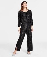 Jm Collection Women's Sequin Boat-Neck Top, Created for Macy's