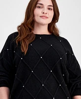 Absolutely Famous Trendy Plus Rhinestone-Trim Sweater