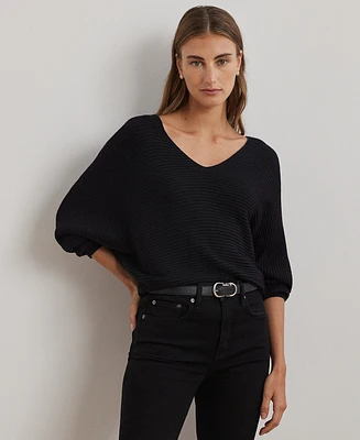 Lauren Ralph Petite Rib-Knit Dolman-Sleeve Sweater