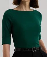 Lauren Ralph Petite Stretch Cotton Boatneck Tee