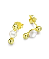 Genevive Sterling Silver with Gold Plated and 5.5MM freshwater Pearls Ball Earrings