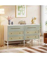 Tribesigns 6 Drawer Dresser, Modern Rattan Dresser for Bedroom