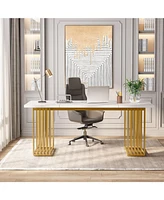 Tribesigns 70.9" Modern Office Desk, Wooden Computer Desk, White Executive Desk with Gold Metal Legs, Large Workstation for Home Office, Study Writing