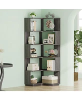 Tribesigns 6-Tier Corner Bookshelf, 64.9 Inch Tall Bookcase with Anti-Drop Panel, Industrial Freestanding Shelf Display Rack Storage Organizer