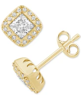 Diamond Princess Square Halo Stud Earrings (3/4 ct. t.w.) in 14k Gold