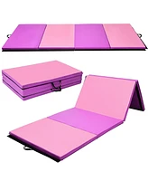 Skonyon 4 Feet x 10 Feet Thick Folding Panel Gymnastics Mat-Pink & Purple