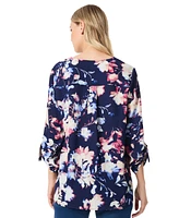 Jones New York Petite V-Neck Tab-Sleeve Printed Tunic