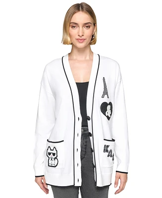 Karl Lagerfeld Paris Women's Embellished Varsity Cardigan