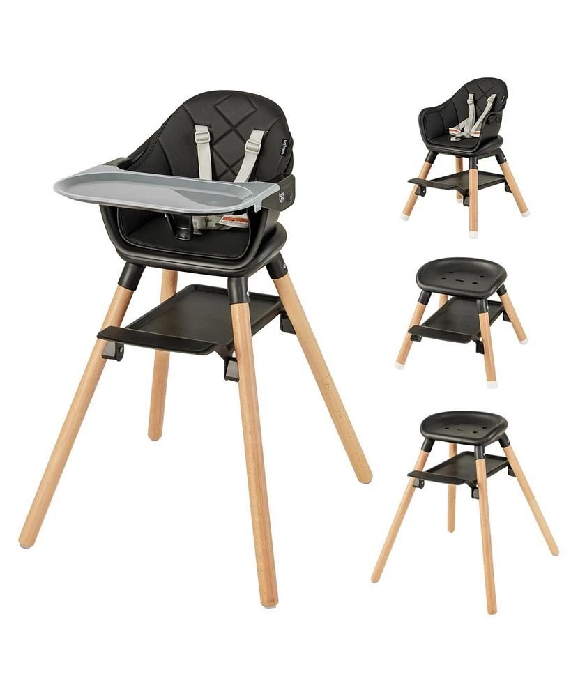 Costway Toddler 6-in-1 Convertible Wooden Baby Highchair Feeding Chair with Removable Tray