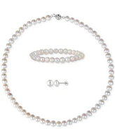 3-Pc. Set Cultured Freshwater Pearl (7-8mm) Collar Necklace, Stretch Bracelet, & Stud Earrings