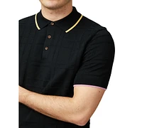 Ben Sherman Men's Regular-Fit Tonal Textured Tartan Tipped Polo Shirt