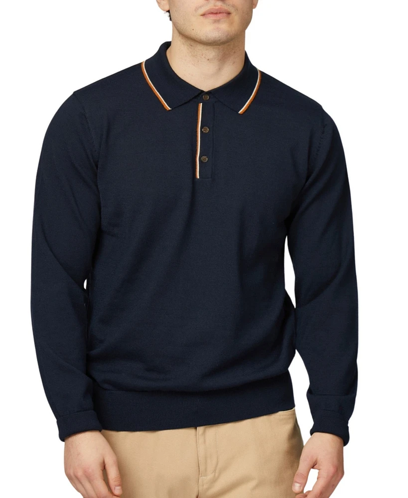 Ben Sherman Men's Regular-Fit Tipped Merino Wool Polo Shirt