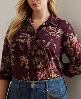 Lauren Ralph Plus Cotton Floral Shirt