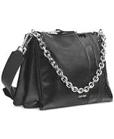 Calvin Klein Rain Signature Embossed Top Zipper Dual Strap Chain Crossbody