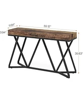 Tribesigns 55 Inch Console Table, Farmhouse Sofa Table Wood Entryway Table with Unique Metal Base, Behind The Couch Table Foyer Table, Industrial Acce