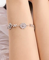 Kate Spade New York Silver-Tone Pave Flower Charm Flex Bracelet