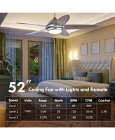 Skonyon 52 Inch Ceiling Fan with Lights and 3 Lighting Colors-Silver Gray