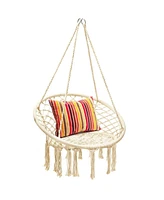 Vebreda Hanging Macrame Hammock Chair with Handwoven Cotton Backrest