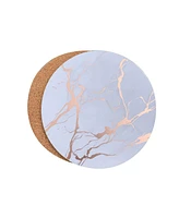 Dainty Home Marble Cork Table Set With Foil Printed Granite Designed Thick Textured 15" x Round Placemats and Coasters 4