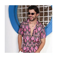Campus Sutra Men's Midnight Black & Light Pink Ethnic Shirt