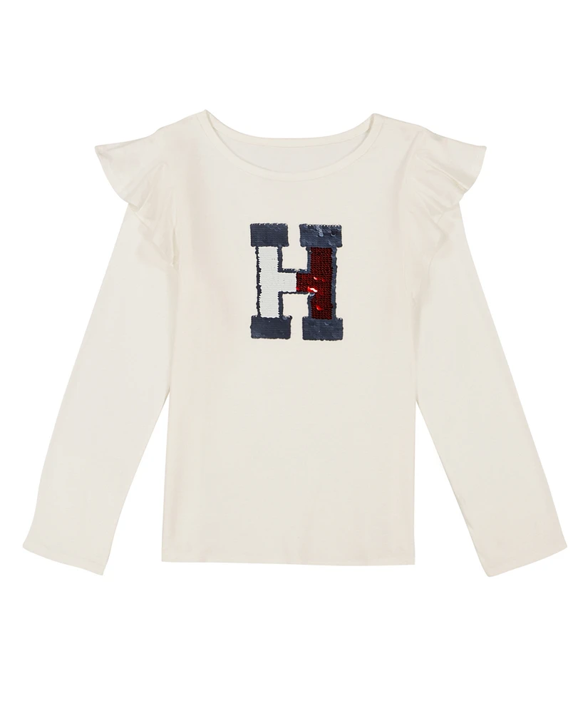 Tommy Hilfiger Little Girls Sequin Long Sleeve Ruffle Tee