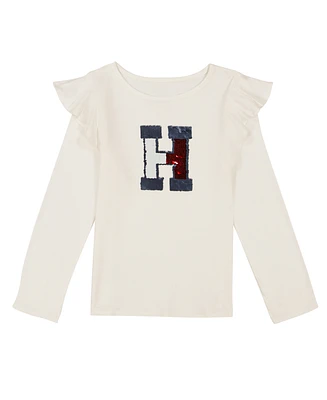 Tommy Hilfiger Little Girls Sequin Long Sleeve Ruffle Tee