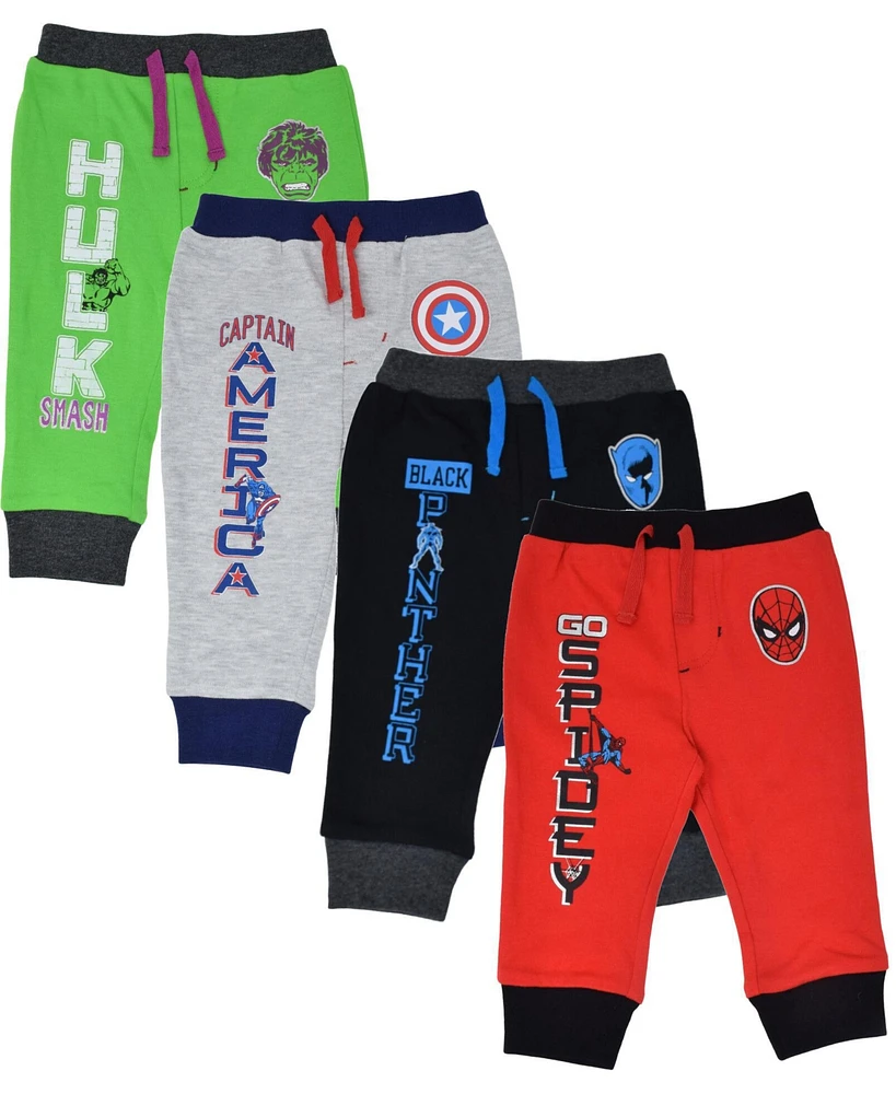 Marvel Baby Boys Avengers Hulk Black Panther Captain America 4 Pack Jogger Pants Newborn to