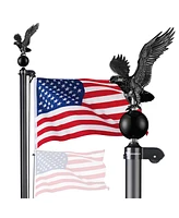 Yescom Bravery 20Ft Eagle Topper Sectional Flag Pole Kit Aluminum Outside Inground Yard Garden with 3'x5' Usa Black