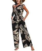 Cupshe Women's Midnight Tropics One-Shoulder Wide Leg Jumpsuit