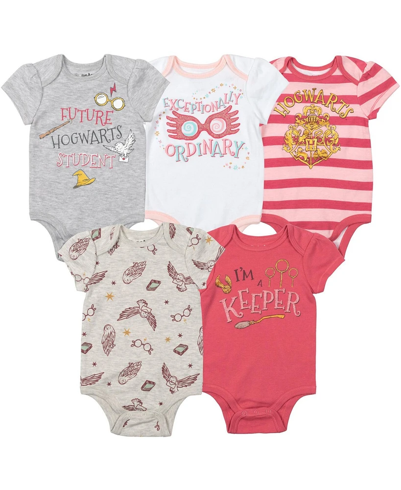 Harry Potter Baby Girls Hogwarts [SizeRangeDescription1] 5 Pack Short Sleeve Bodysuits [SizeDescription1]