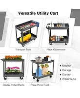 Costway 2-Tier Utility Cart Metal Service Rolling Tool Storage Organizer with Handle