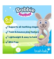 Brush-Baby Bobbie Bunny Baby Teether Toy Cappuccino Grey | Twist & Bounce Teething Toy