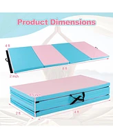 Vebreda Folding Gymnastics Mat with Carry Handles and Sweatproof Detachable Pu Leather Cover